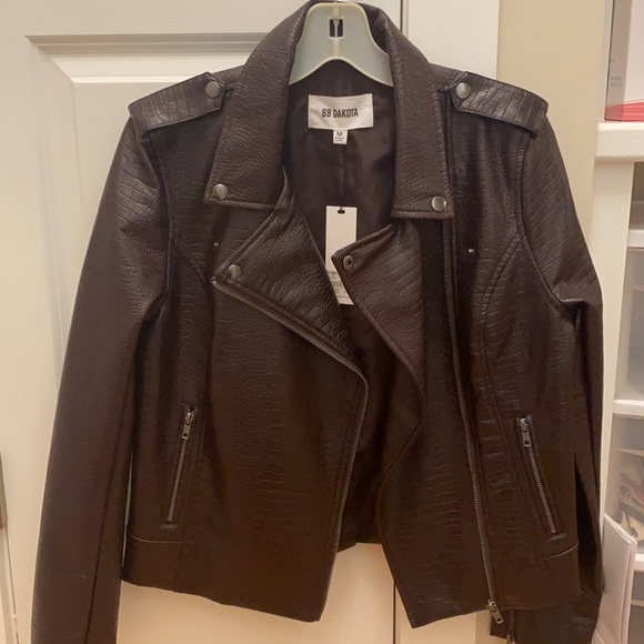 BB Dakota Burgundy Croc Leather Coat - Picture 2 of 2